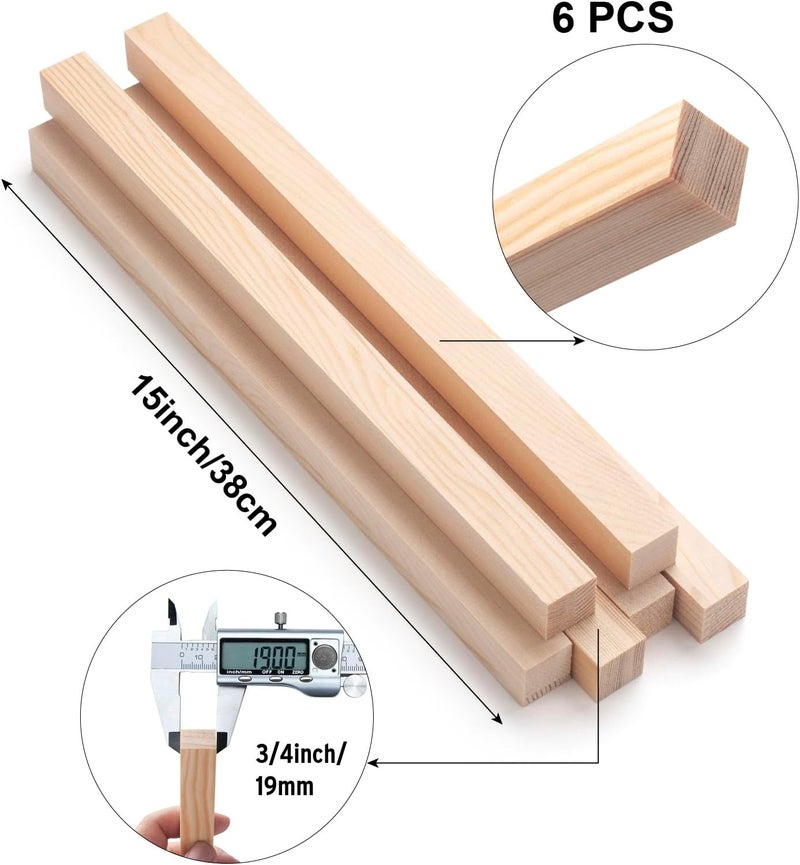 Coowayze Square Wooden Dowel Rods, 6 PCS 3/4" x 15" Square Wood Dowels Wooden Sticks for Crafting, Unfinished Hardwood Wooden Strips Pieces for Woodworking, Crafts, Arts and DIYers, Home Decor, Model Making - Image 2